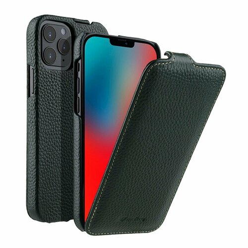 фото Кожаный чехол флип melkco для apple iphone 12 pro max (6.7") - jacka type, темно-зеленый