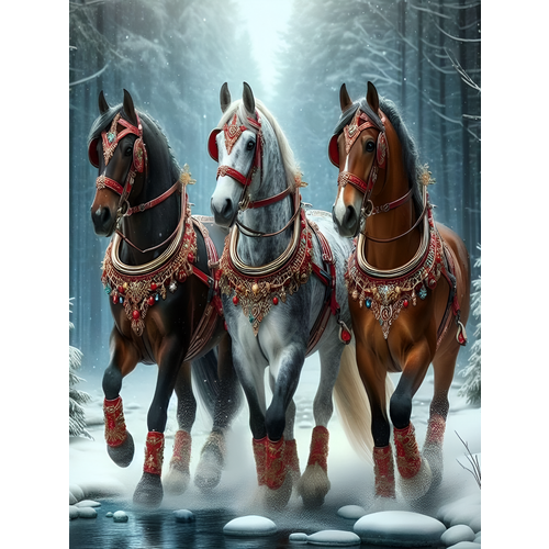 фото Алмазная мозаика на подрамнике 40x50 см. boomboomshop. "русская тройка лошадей" boomboom shop