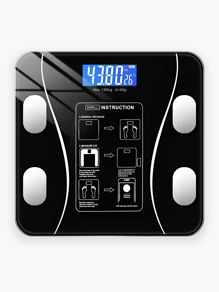 Умные напольные весы с BMI и Bluetooth — электронные диагностические весы для iOS и Android, черные