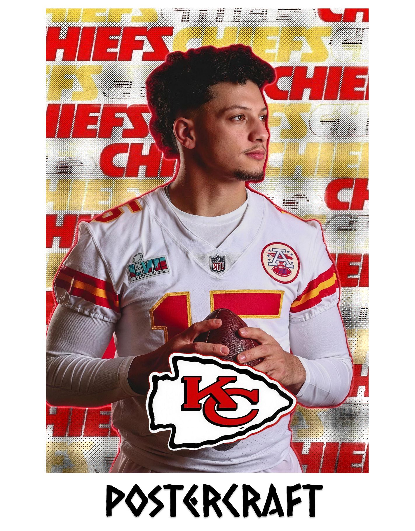 Постер Американский Футбол "Patrick Mahomes" (Патрик Махоумс, НФЛ / NFL, Kansas City Chiefs), А3, глянцевый, 42х29.7см