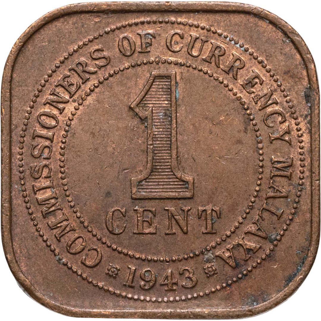 Малайя 1 цент cent 1943, Бронза, в сохранности XF