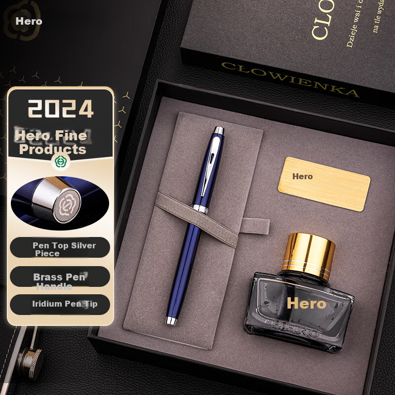 HERO E706 перьевая ручка с иридиевым острием, синяя чернила, офисная подпись, подарочный набор для мужчин и женщин