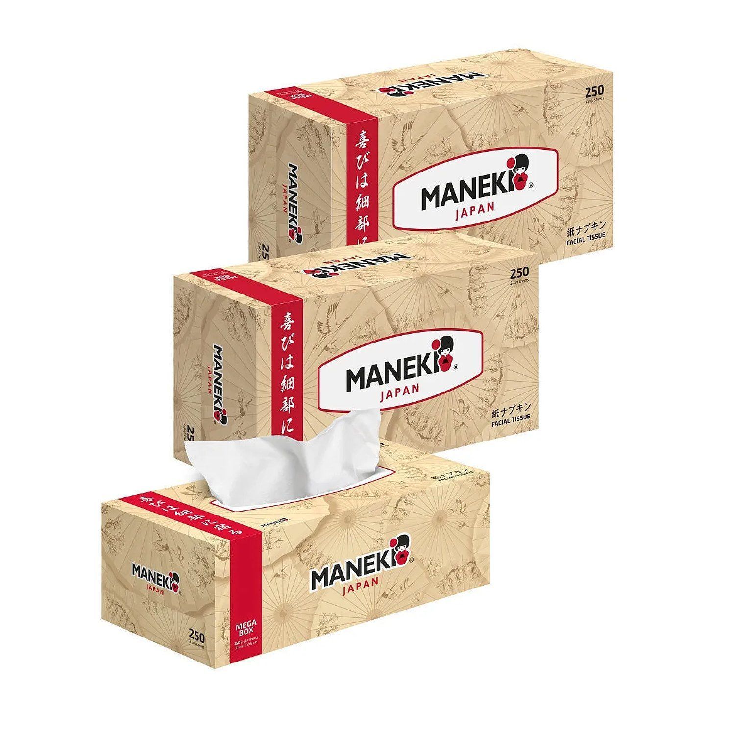 Maneki KABI Салфетки бумажные белые в коробке 250шт х 3уп, двухслойные
