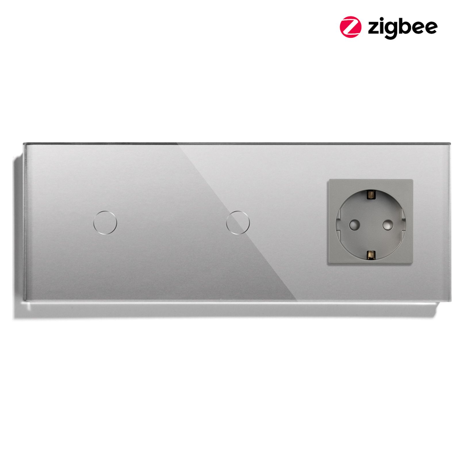 Розетка с Zigbee cенсорный выключатель, 2 поста (1+1) 1 розетка, панель стекло Серая,228mm