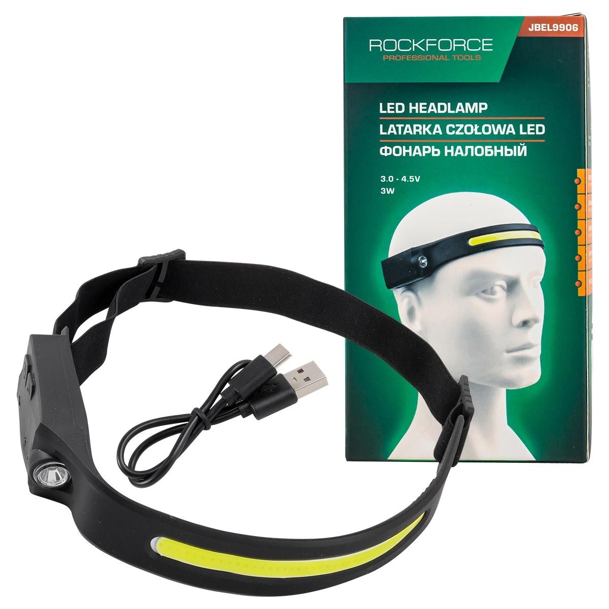 Фонарь налобный ударопрочный (3-4.5V, 3W, IPX4) RockForce RF-JBEL9906