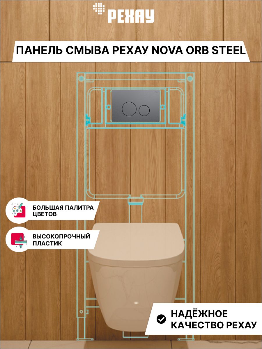 Панель смыва РЕХАУ NOVA ORB STEEL с круглыми клавишами с покрытием против отпечатков пальцев, нержавеющая сталь, брашированный графитовый, матовый