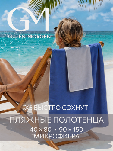 Изображение товара Набор спортивных полотенец, Guten Morgen Fitness 40х80 см, 90х150 см Королевский синий/Облачный серый, микрофибра