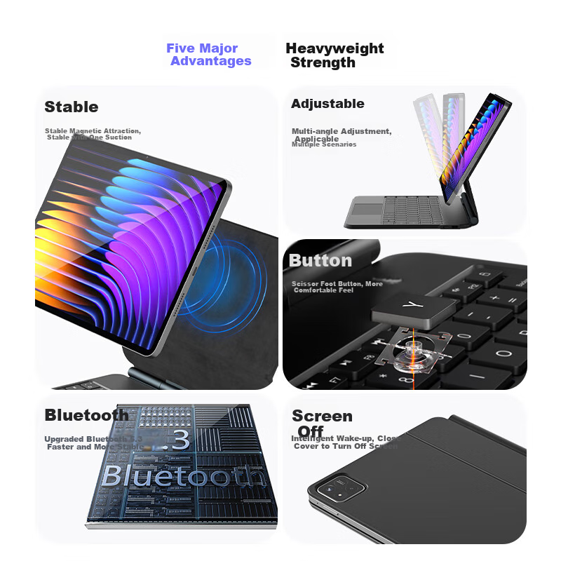 Магнитная Bluetooth-клавиатура-чехол для Xiaomi Pad 8/8Pro/7Pro с функцией умного сна Черный Цвет：Магнитное парение |