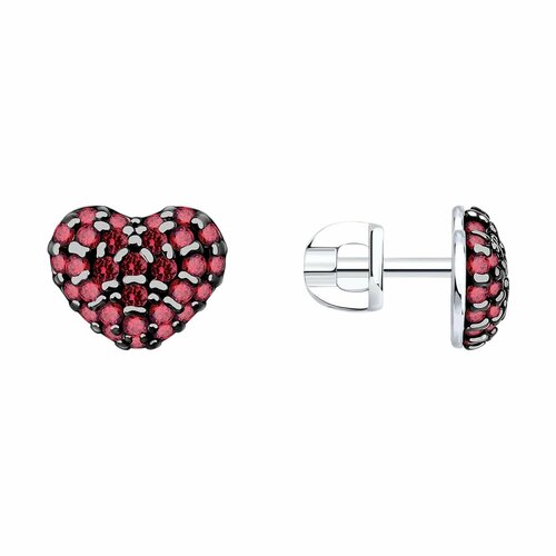 фото Серьги diamant online, серебро, 925 проба, родирование, фианит, длина 0.8 см, , красный