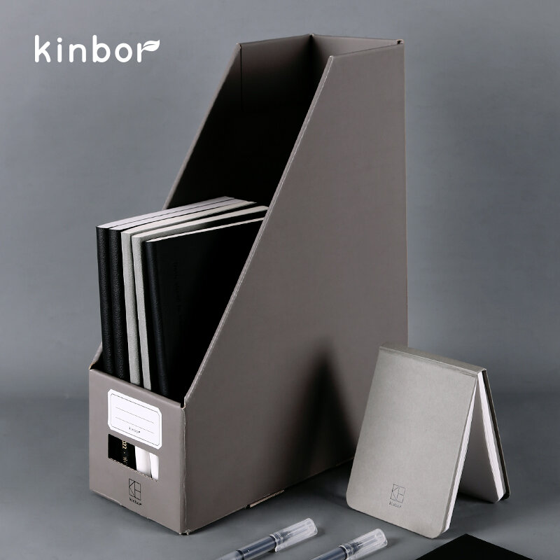 Kinbor A4 Файловая коробка из гофрокартона для документов Офисная вертикальная полка с бесплатными этикетками Черная