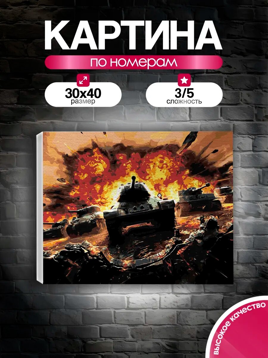 Картина по номерам 30x40 Танки Решающая битва