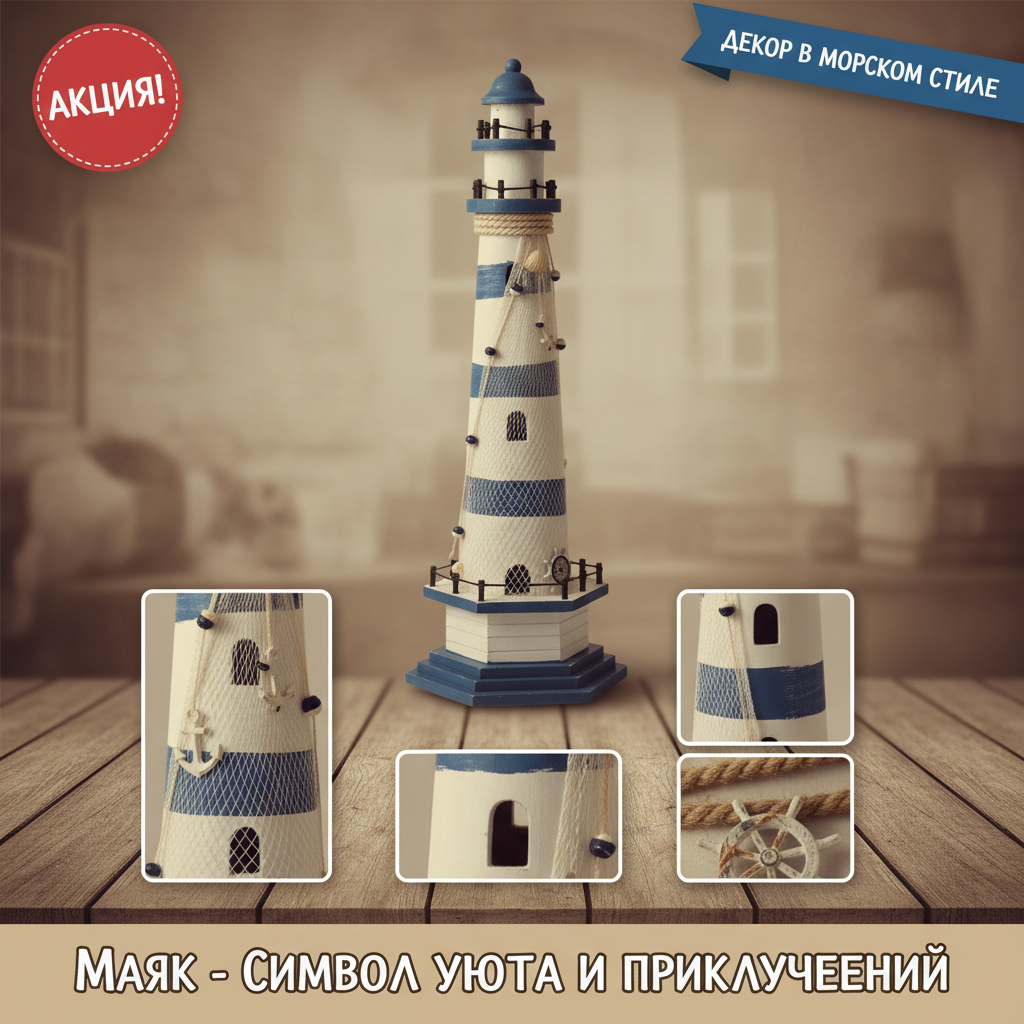 Декоративный элемент маяк 57 5 см синий из АБС пластика 4892291551