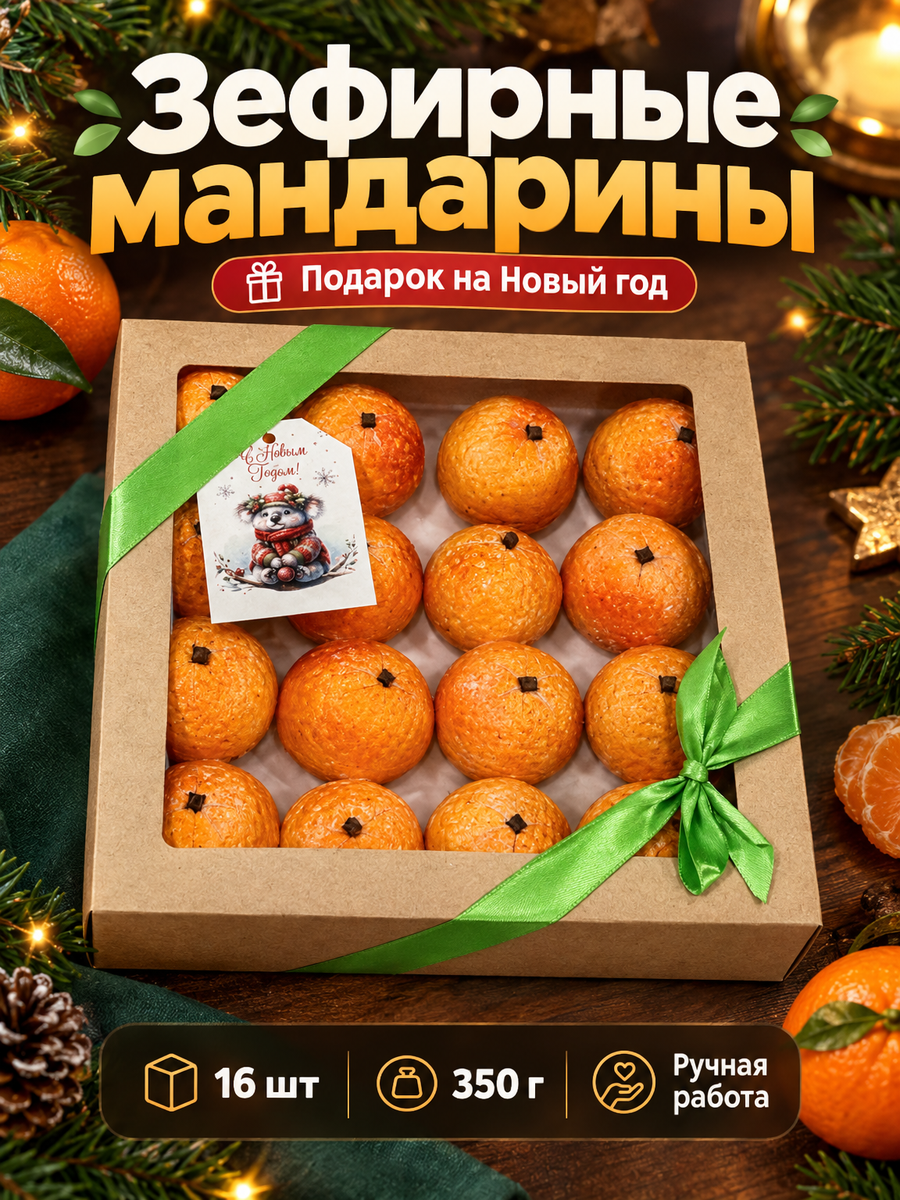 Набор Зефирных мандаринов в подарок на Новый год 2027, для угощения, со вкусом апельсина