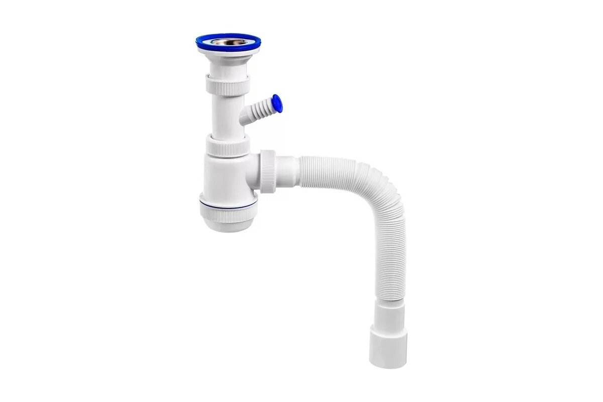 Сифон VIRPlast мини элит, для раковины, нержавеющая сталь, гофра 80 см, отвод для посудомойки