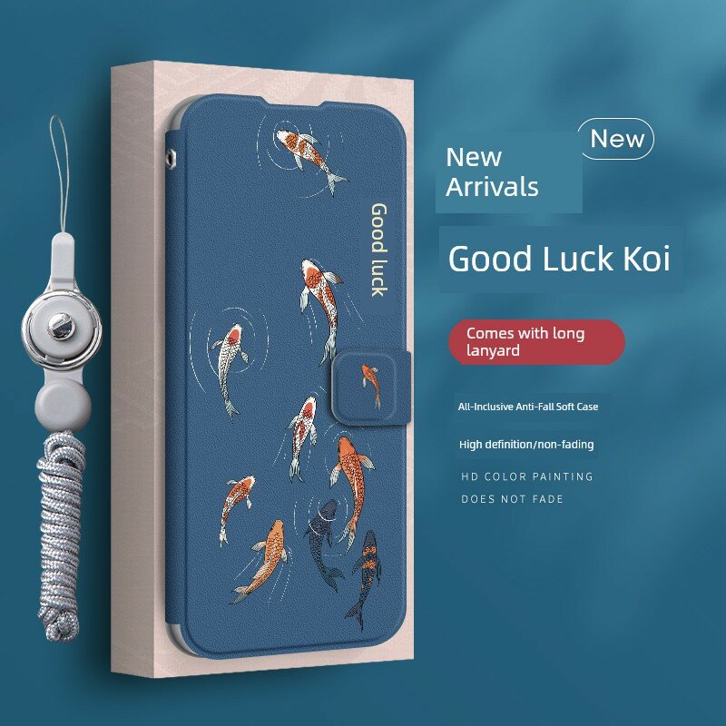 Чехол для Huawei nova 8 Pro — Синий узор «Счастливый карп» с защитным стеклом и шнурком