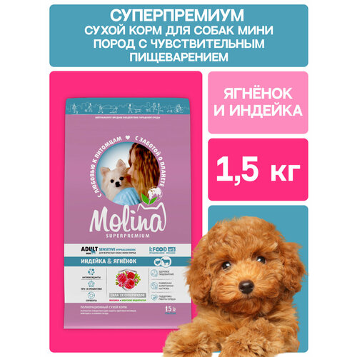 фото Сухой корм для собак мелких пород с индейкой и ягненком . adult mini sensitive, 1,5 кг molina