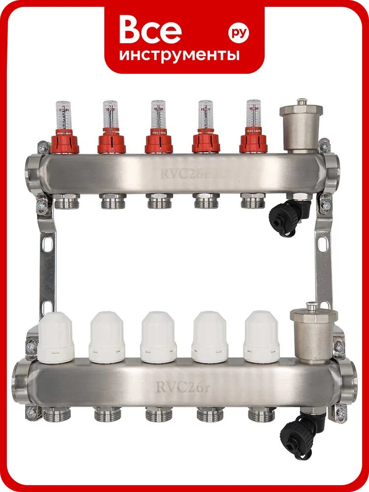 Коллекторный блок RVC ТП нержавеющая сталь, 1 (DN25)5 x 3/4 (евроконус), с расходомерами 18802