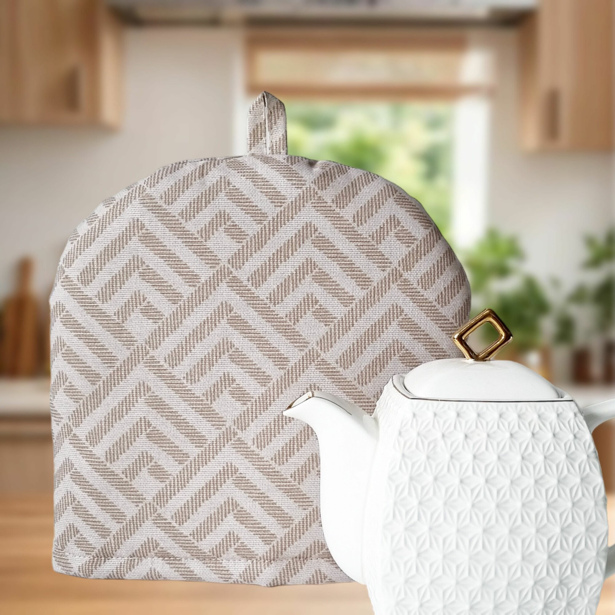 Грелка на чайник EMILIY home/ 25х25/ Ромбы бежевые