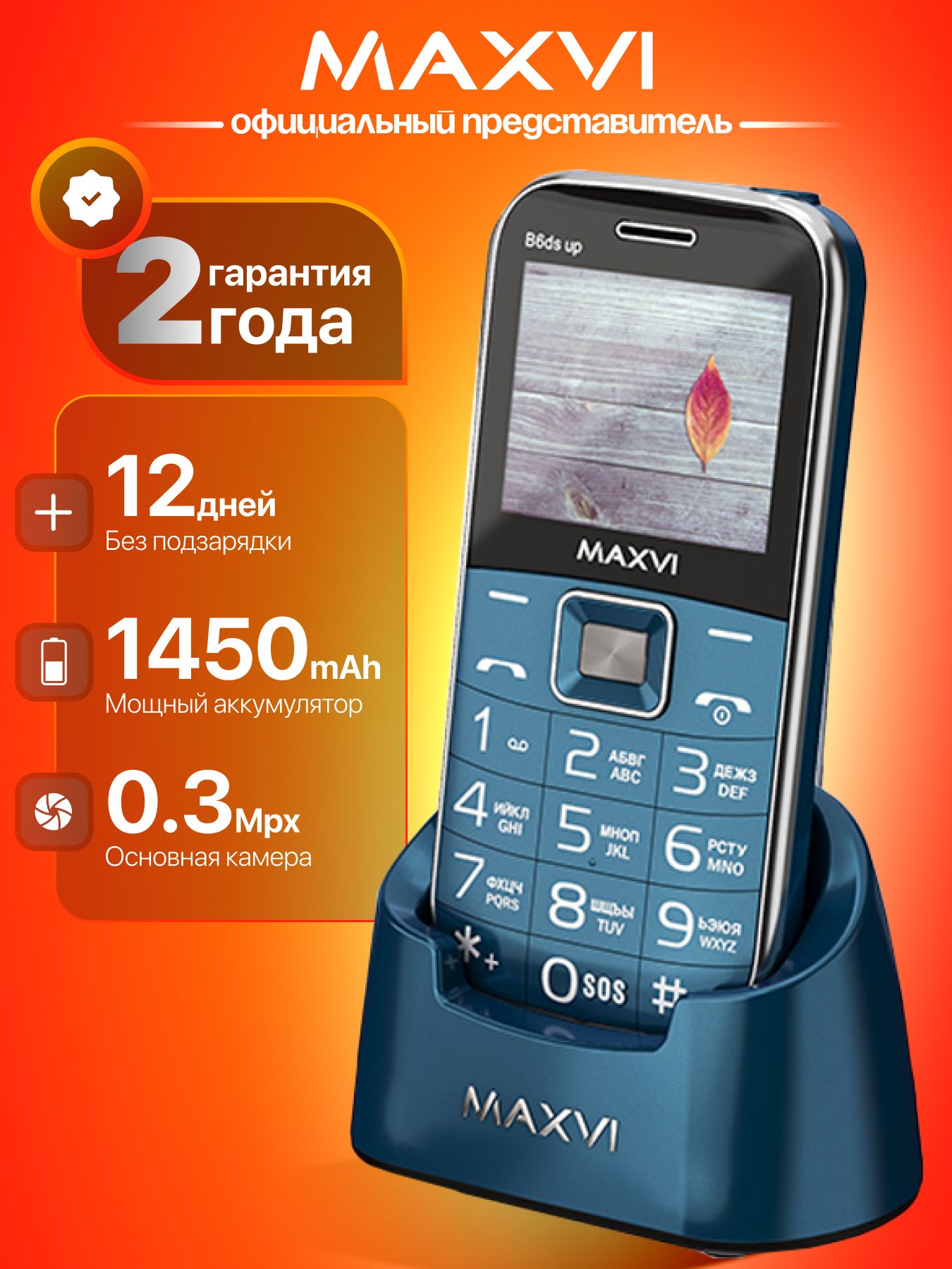 Мобильный телефон кнопочный Maxvi B6ds UP Серый / Большие кнопки