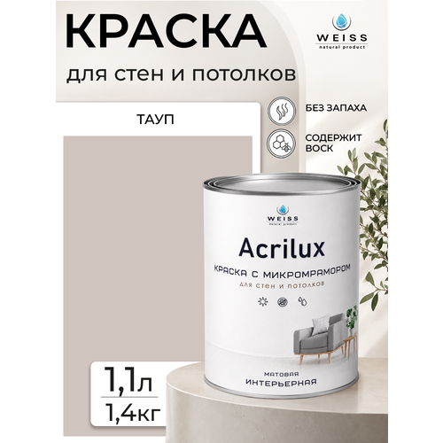 фото Краска интерьерная, для стен и потолков, моющаяся, матовая, 1.1л weiss