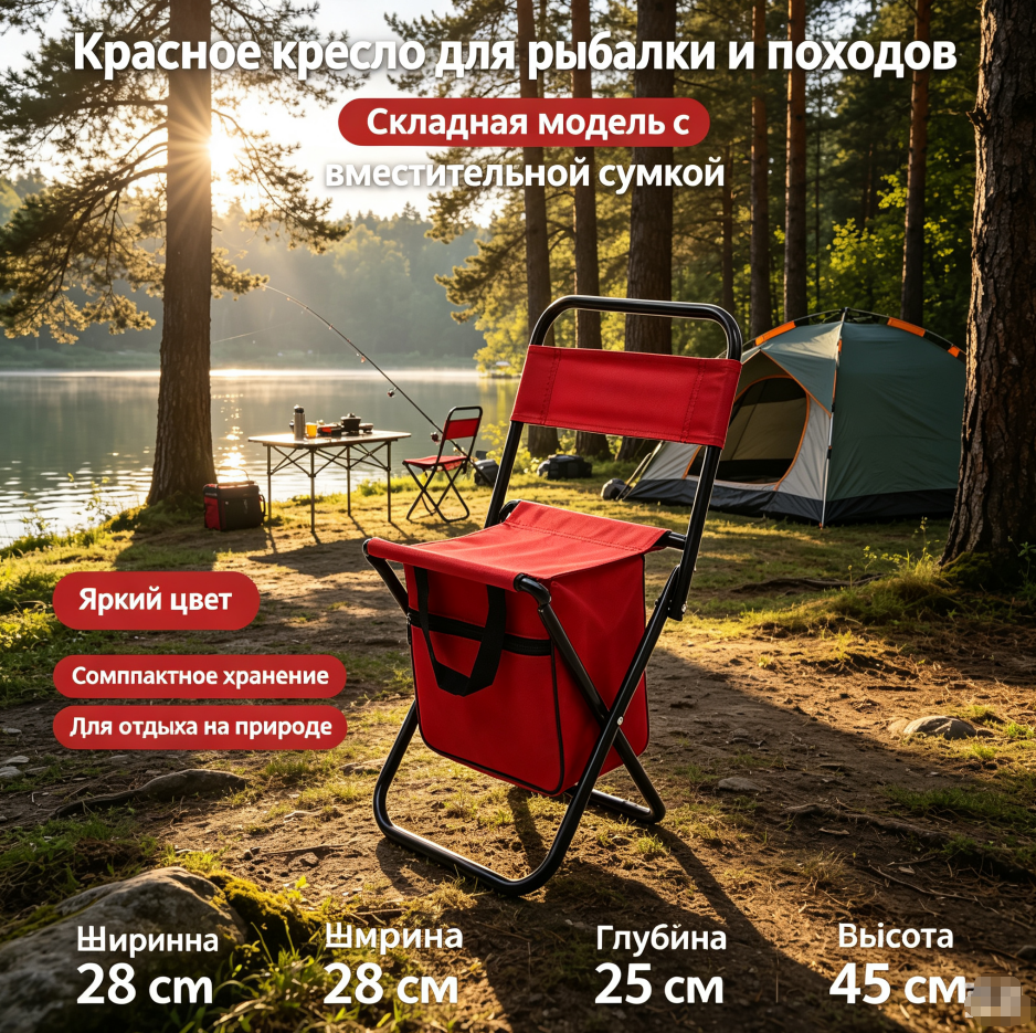 Складной рыбацкий стул с сумкой и спинкой, переносной табурет для кемпинга и рисования，45*28*25cm