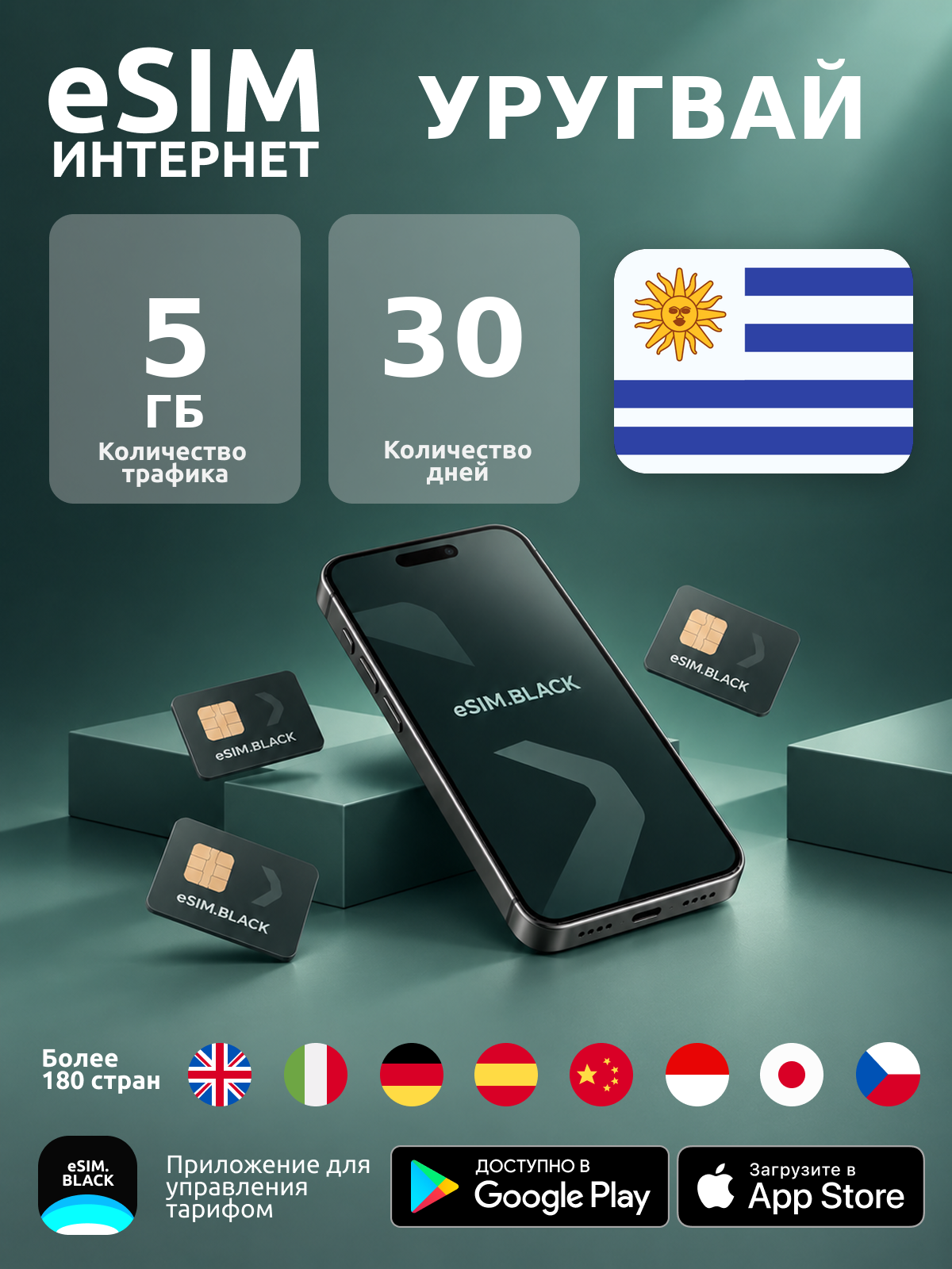 Уругвай/30 дней/5 ГБ - eSIM для мобильного интернета ( iPhone | Android ).