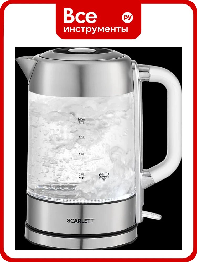 Чайник электрический Scarlett 2200Вт, 1,7л, съемная крышка, прозрачная ручка SC-EK27G110