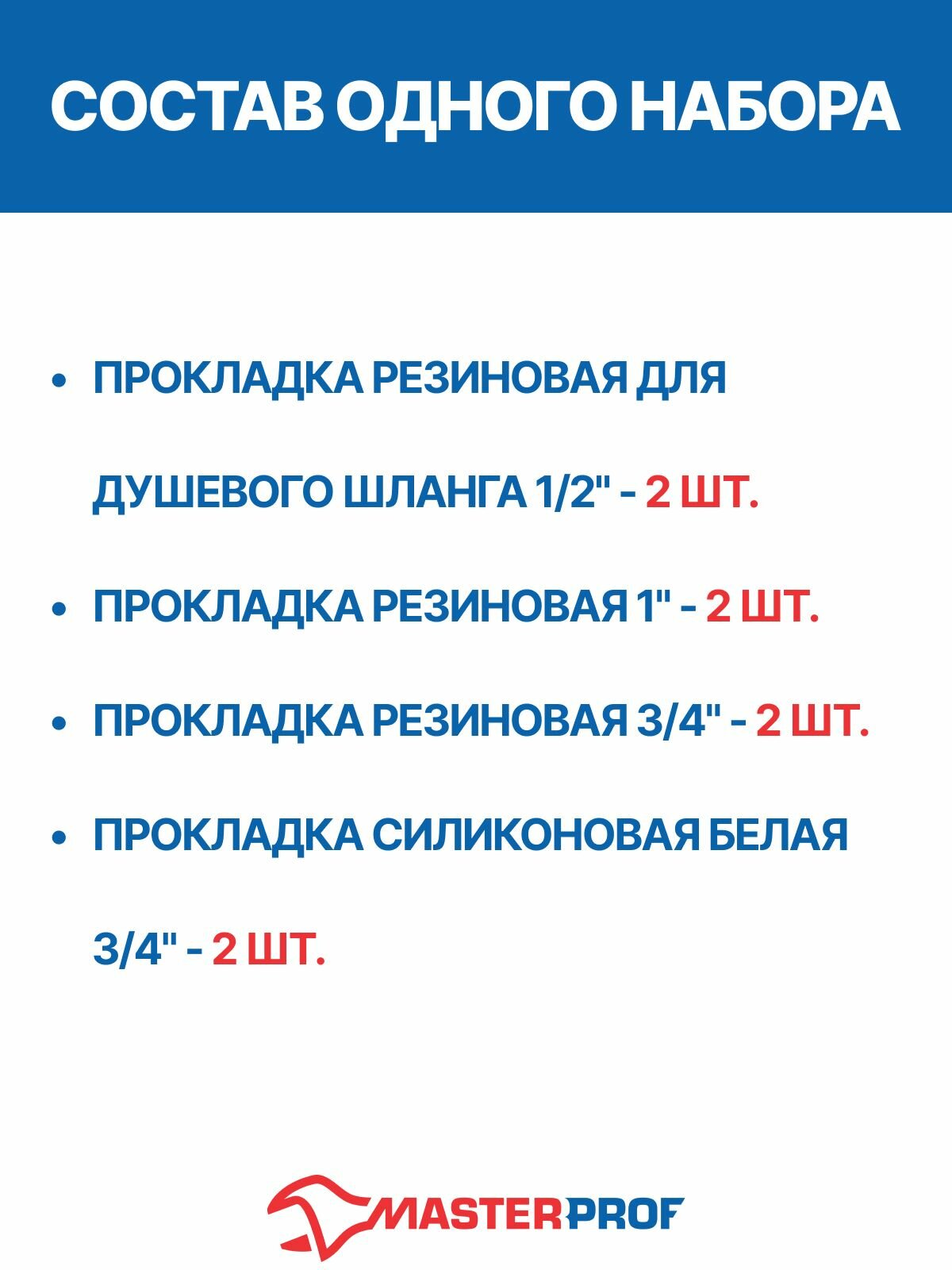Набор прокладок для сантехнических приборов, стиральной машины 3/4", шланга 1/2", полотенцесушителя, счетчика 3/4" — фото 1