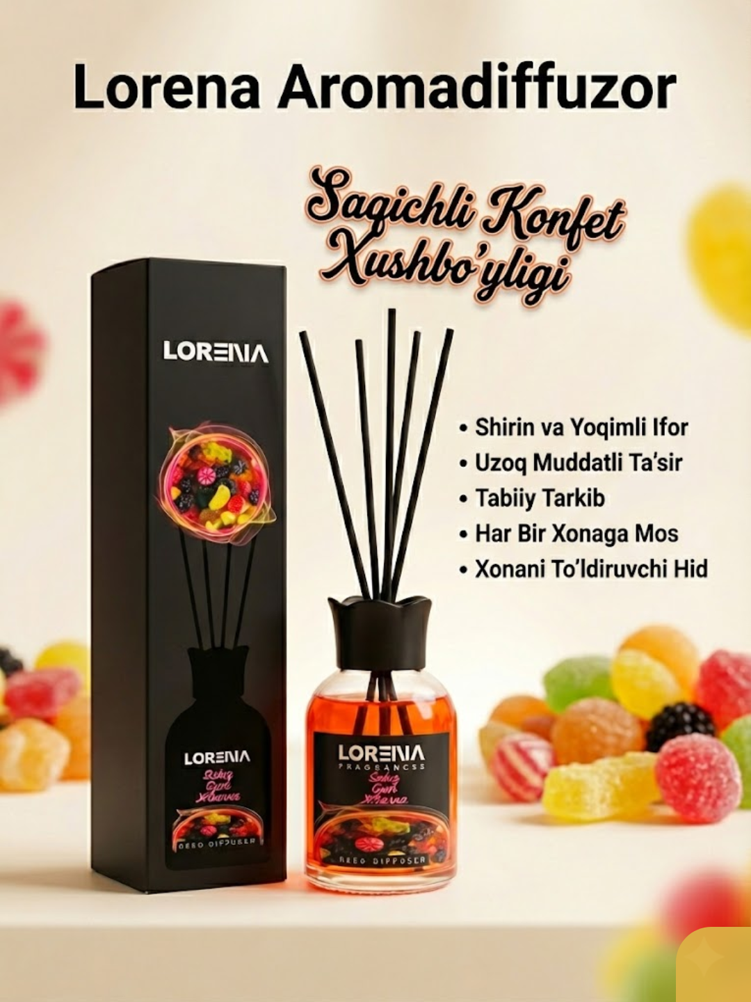 Аромадиффузор Lorena: Парфюм для дома с палочками Ароматизатор для дома