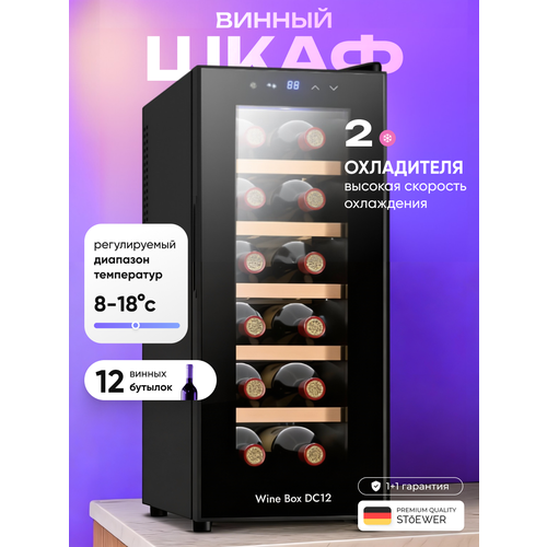 Винный шкаф Stoewer Штоер Wine Box DC12 винный холодильник мини бар с деревянными полками, 12 бутылок