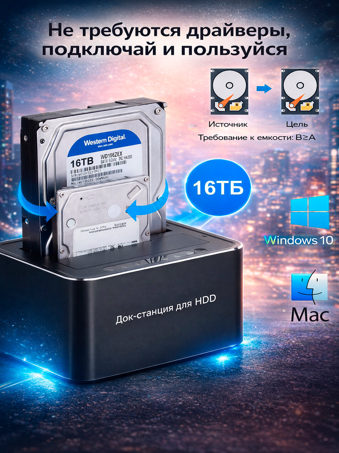 Док станция для чтения HDD/SSD-накопителей, док-станция для жестких дисков