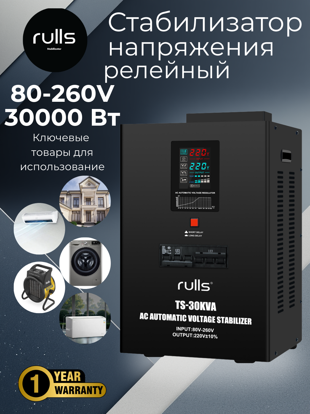 Стабилизатор напряжения Rulls TS-30KVA 80-260 V 1 год гарантия