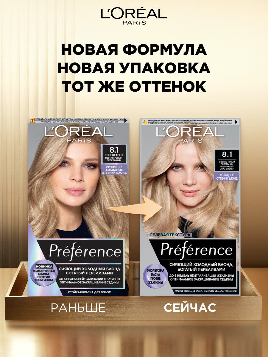 L'Oréal Paris Стойкая краска для волос Préférence Cool Blondes, оттенок 8.1, Копенгаген, светло-русый пепельный — фото 1