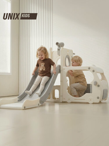 Изображение товара Детский игровой комплекс с горкой UNIX Kids Super Bus / Супер автобус серый для дачи, дома и улицы, игровая площадка для детей и малышей