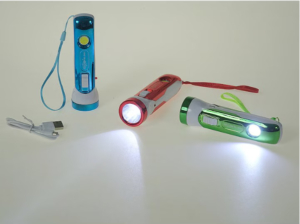 Ручной светодиодный фонарь, 1+5W, аккумулятор 1200 мАч, зеленый
