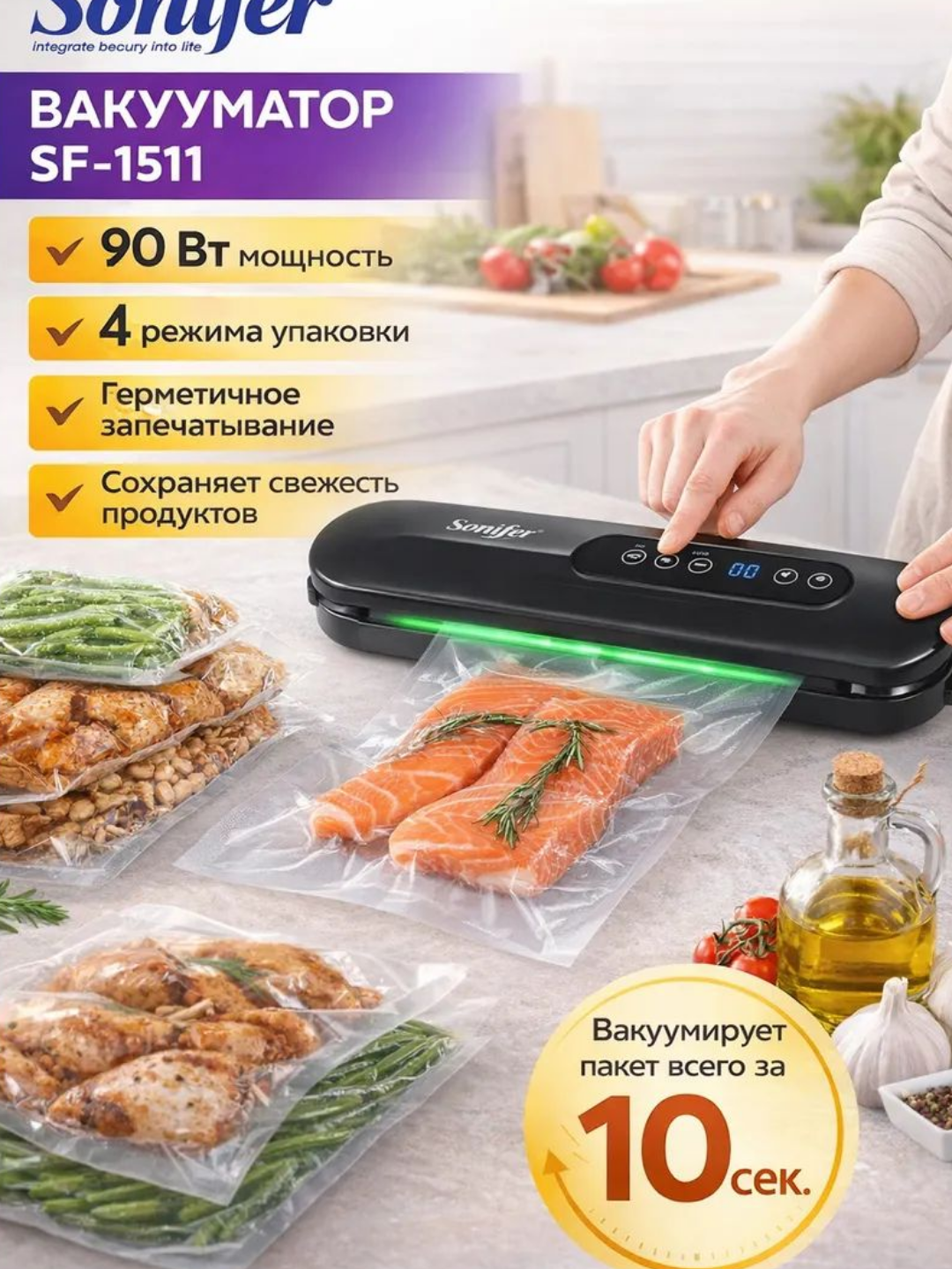 Вакуумный упаковщик Sonifer SF-1512/SF-1511 для продуктов