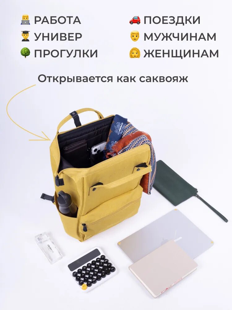 Рюкзак женский городской желтый 20 литров влагонепроницаемый Oxford для ноутбука — фото 1
