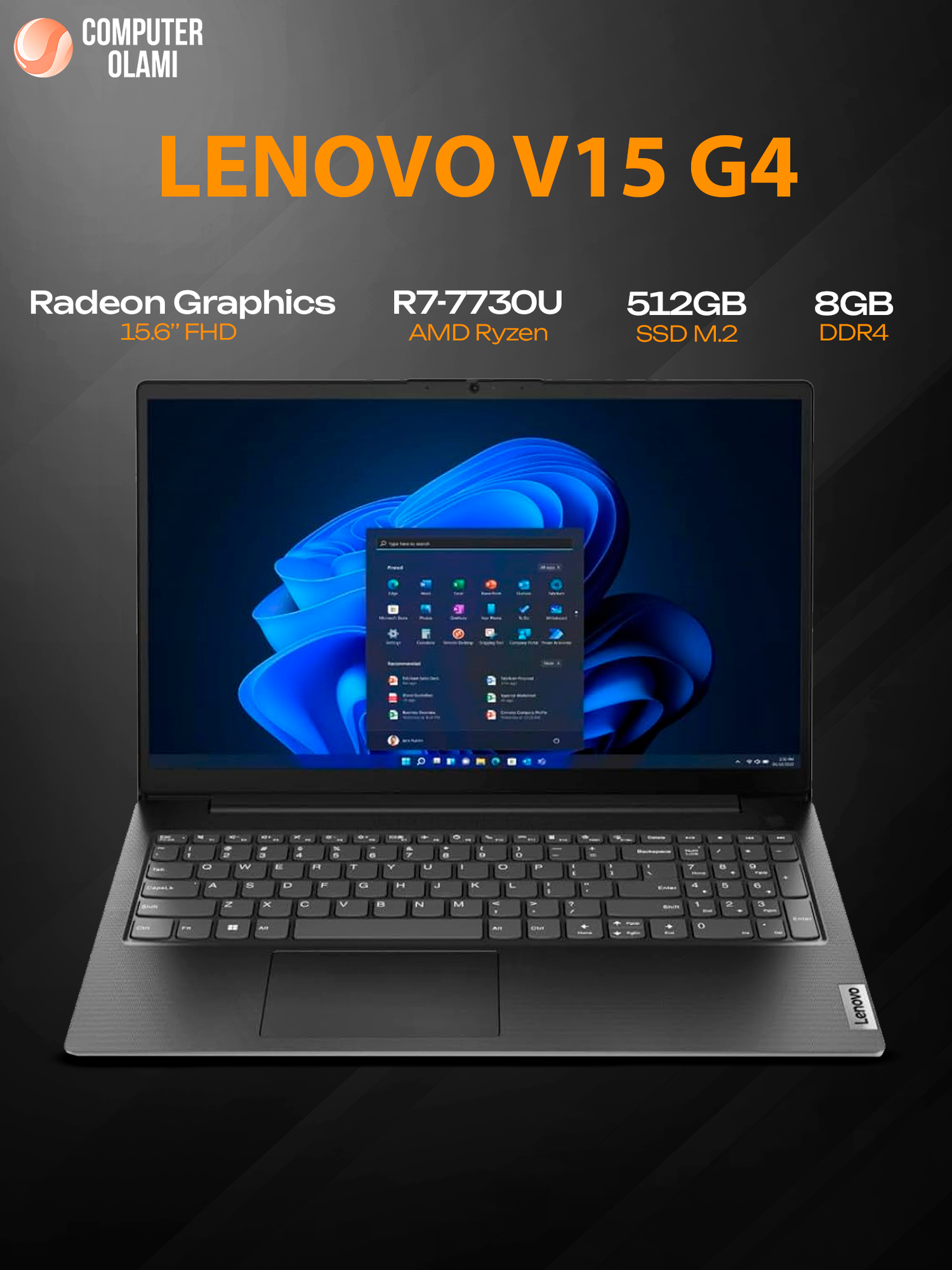 Ноутбук Lenovo V15 G4 ABP AMD R7-7730U 8GB 512GB 15.6" FHD Iron Grey