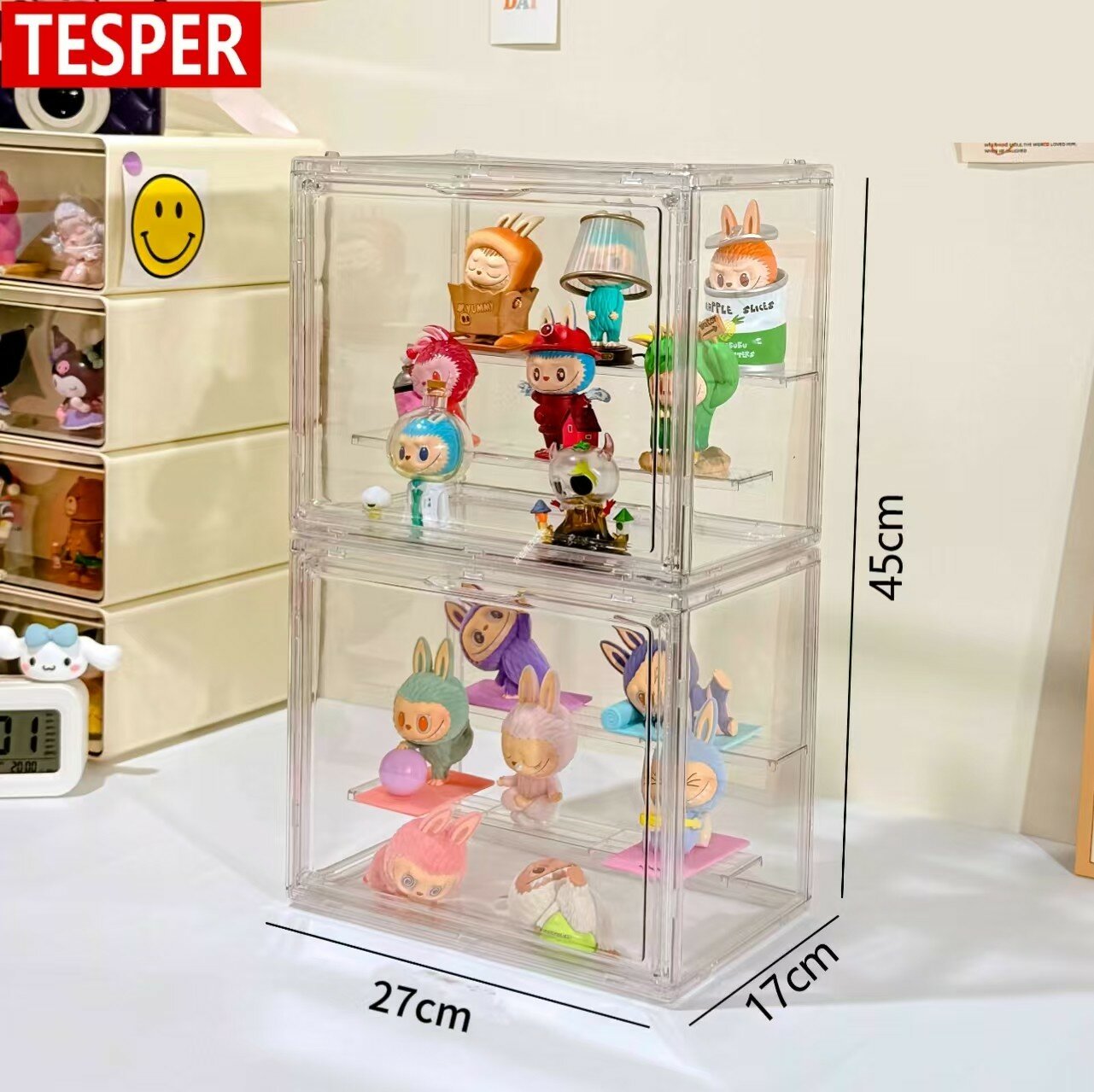 Маленькая трехъярусная пылезащитная коробка для фигурок POP MART, 27x22x24.7 см, две штуки