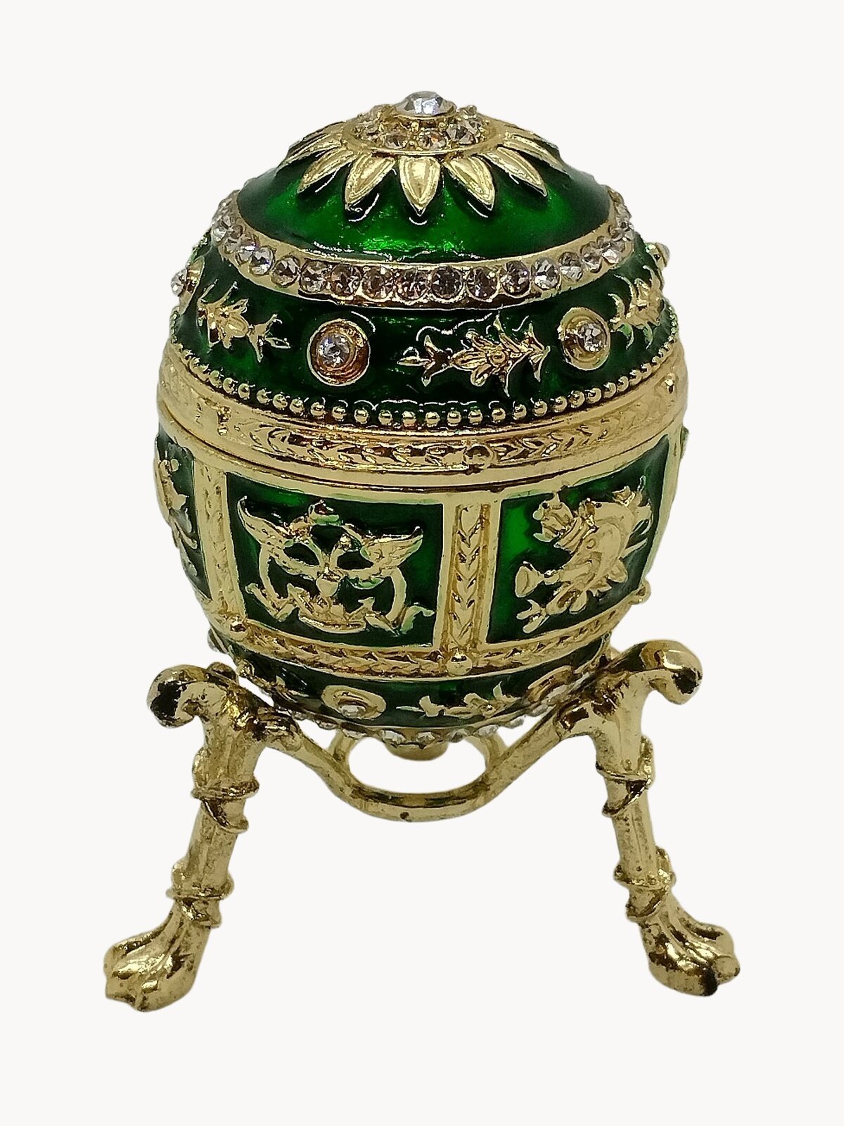 Яйцо Фаберже с орнаментом на подставке, зелёное . Арт -90797