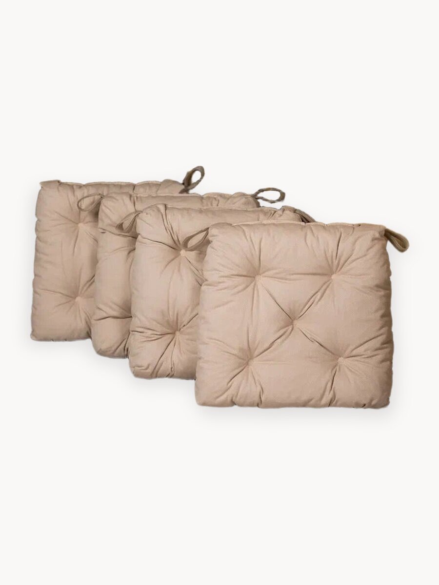 Комплект (4 шт) Подушек на стул Малинда, 40/35x38x7, бежевый