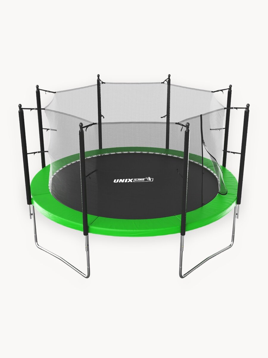 Батут UNIX Line Симпл инсайд / Simple inside 12 ft UNIXLINE с внутренней защитной сеткой, общий диаметр 366 см, зеленый