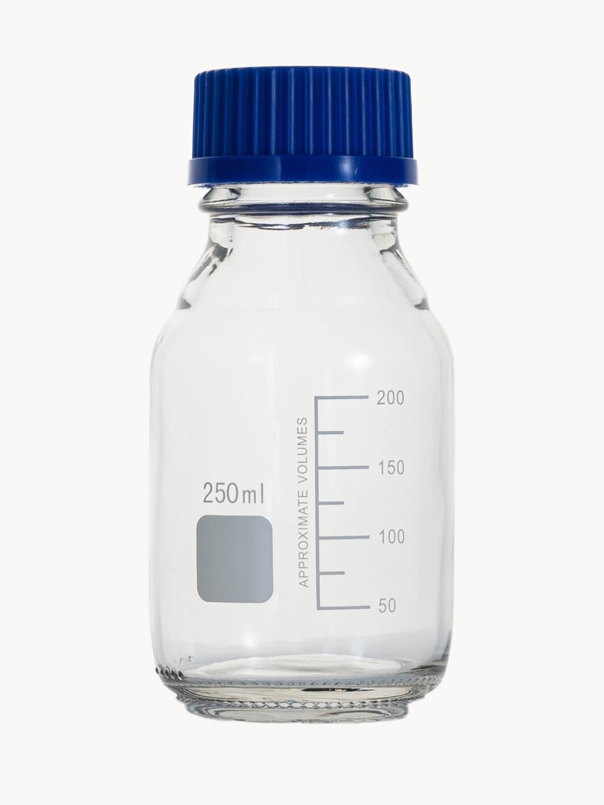 Банка лабораторная 250 мл (из светлого стекла с делениями и навинчивающейся полипропиленовой крышкой) БС-250