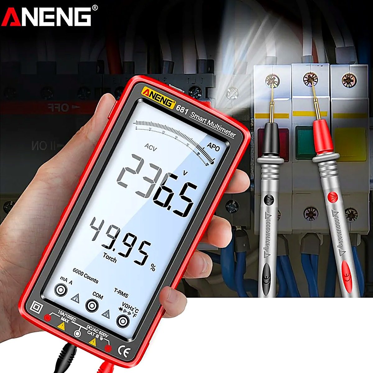 Цифровой мультиметр ANENG 681, истинный RMS, перезаряжаемый, красный