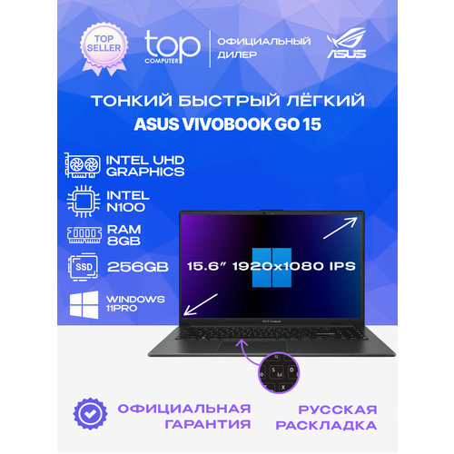 Ноутбук Asus Vivobook Go 15 E1504GA 15.6"FHD; IPS/Intel N100/8GB/SSD 256GB/Win11pro/Grey