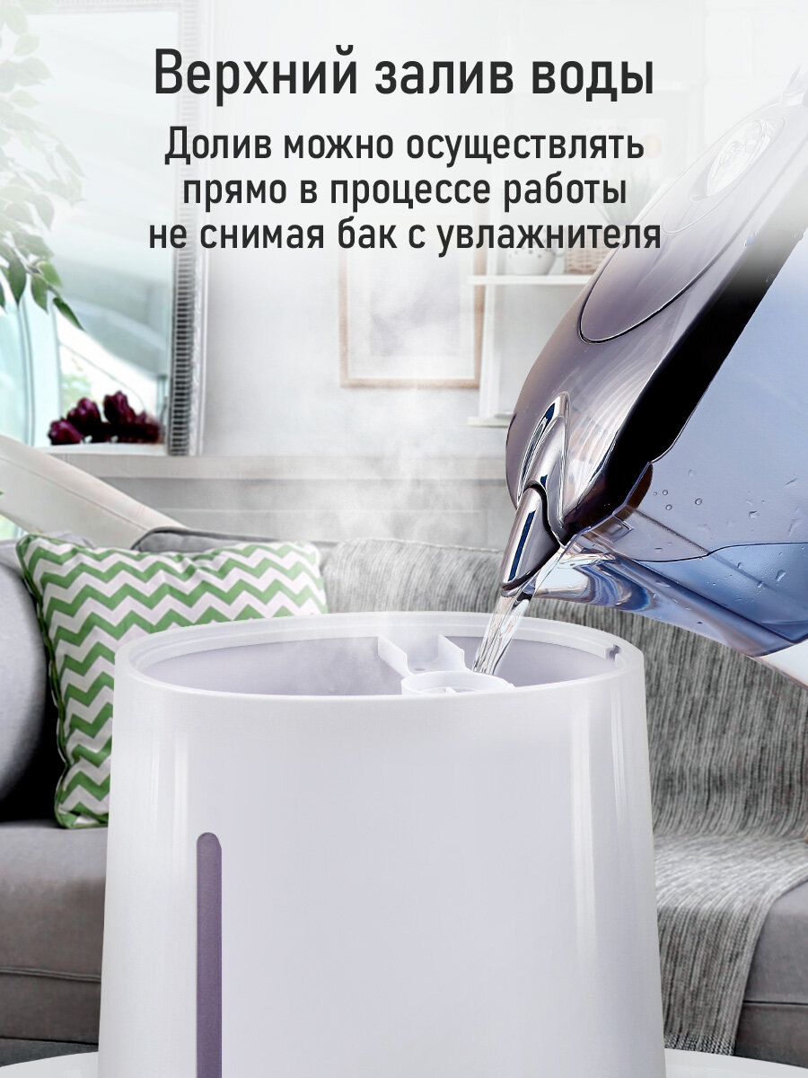 Увлажнитель воздуха ультразвуковой MARTA MT-HF4701D верхний залив антивирусная УФ - лампа функция теплый пар белый жемчуг — фото 1