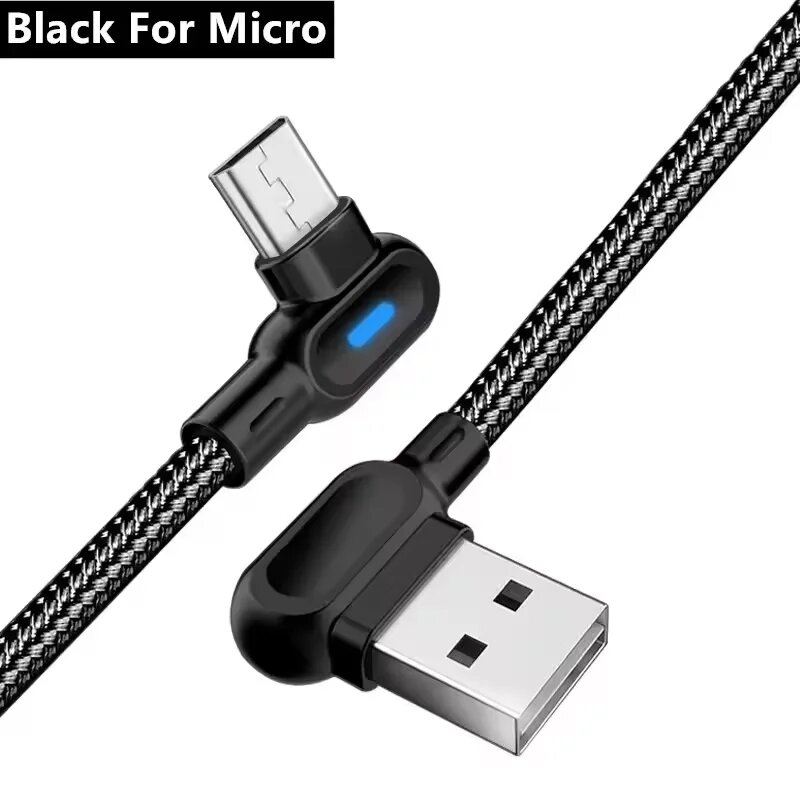 Кабель Micro USB 2м, черный, 90°