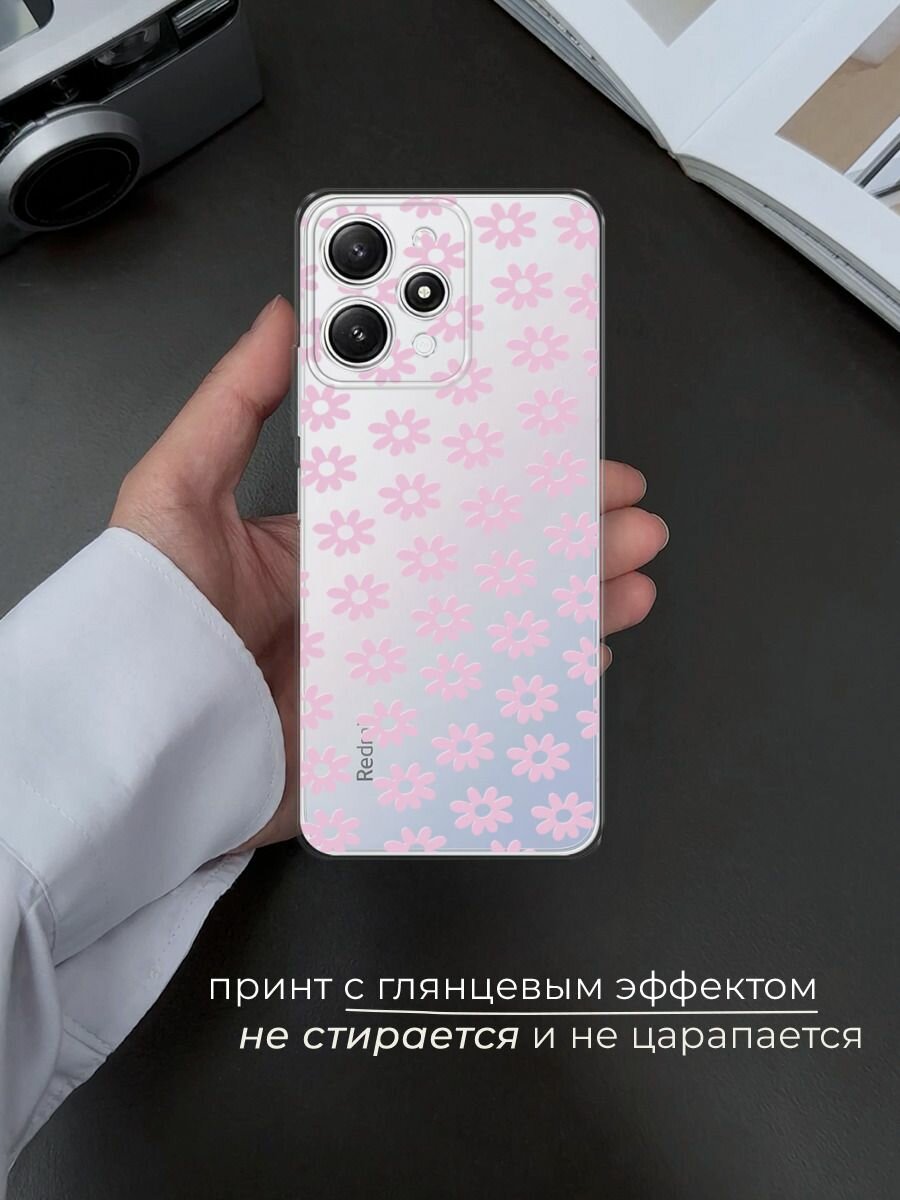 Силиконовый чехол на Xiaomi Redmi 12 / Сяоми Редми 12 с принтом Розовый цветочный узор — фото 1