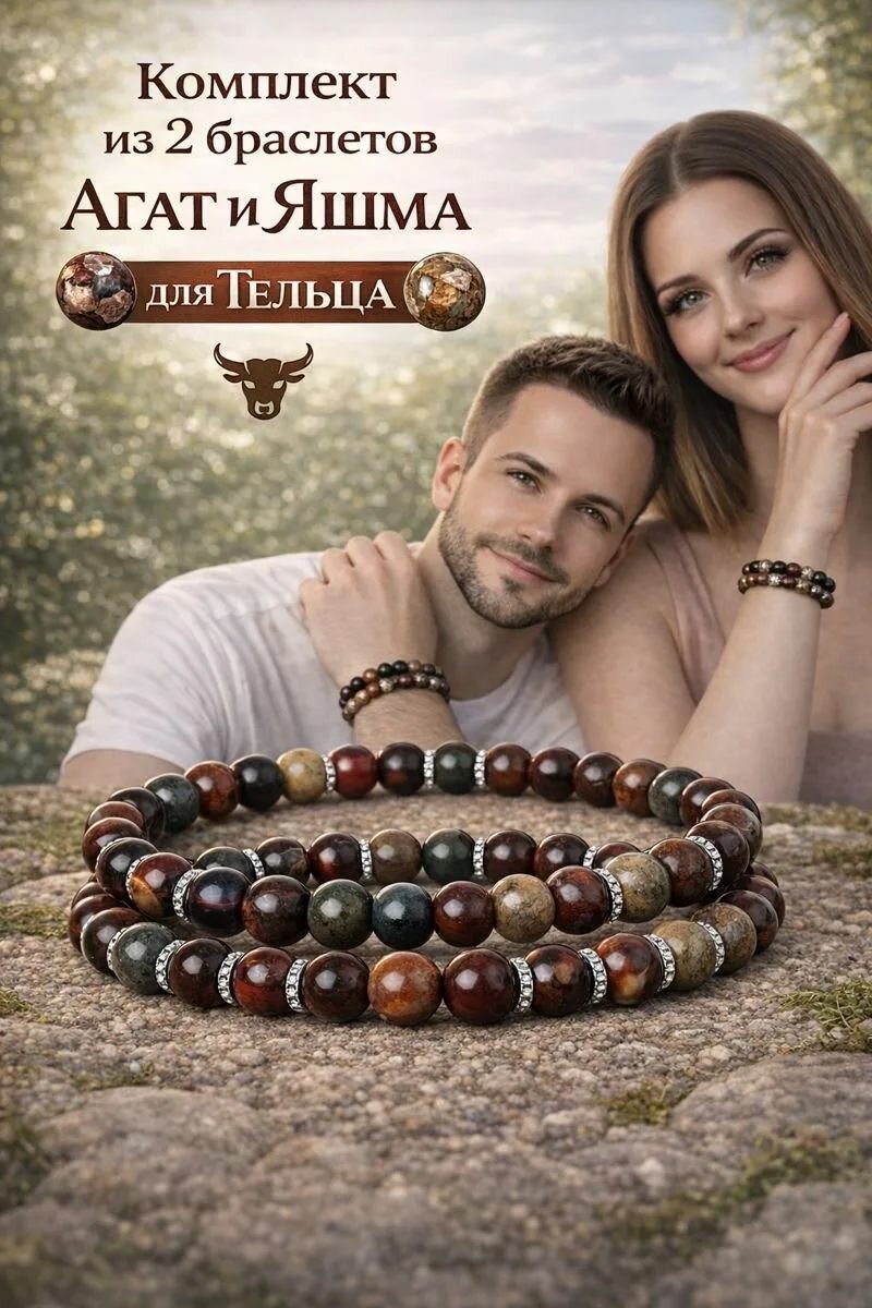 Набор браслетов, агат, яшма