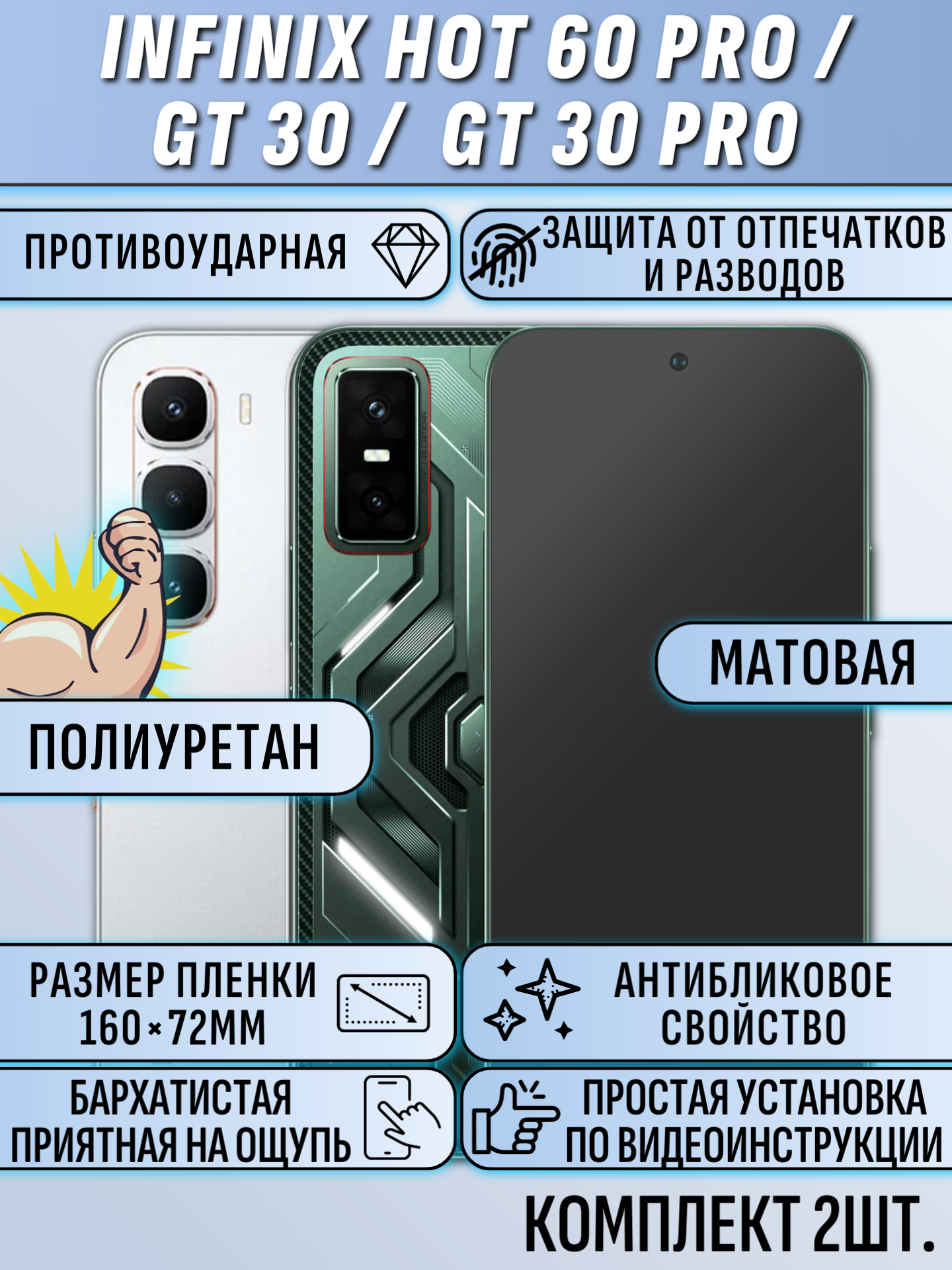 Гидрогелевая пленка Infinix HOT 60 Pro / Infinix GT 30 / Infinix GT 30 PRO матовая защитная 2 шт.